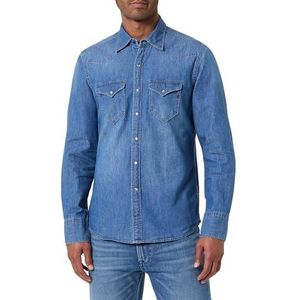 REPLAY Heren jeanshemd met lange mouwen met spitse kraag, Medium Blue 009 (blauw), M
