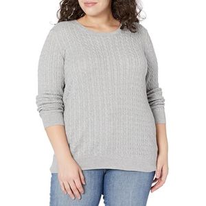Amazon Essentials Dames lichtgewicht lange mouwen kabel ronde hals trui (verkrijgbaar in grote maten), lichtgrijs heather, medium