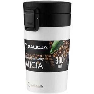 GALICJA Thermobeker ALICIA – thermobeker koffie to go – koffie to go beker – drinkbeker met deksel – koffiebeker – koffiebeker thermo – koffiebekerhouder To Go 300 ml wit