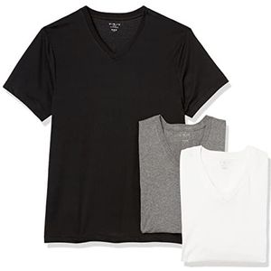 Evolve Heren Performance Cotton 3-pack V-hals T-shirt Baselayer, wit/zwart/heidegrijs, medium