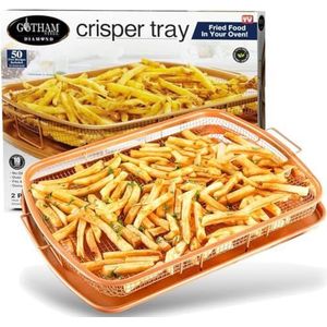 Gotham Steel Knapperbak voor oven, 2-delige anti-aanbak koperen knapperbak en mand, luchtfrituur in je oven, geweldig voor bakken en knapperig voedsel, vaatwasmachinebestendig - XXL