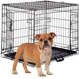 Relaxdays hondenbench, opvouwbaar, transportbox, grootte Large, welpenkooi, 2 deurtjes, met bodem, draadkooi, zwart