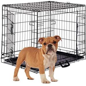 Relaxdays hondenbench, opvouwbaar, transportbox, grootte Large, welpenkooi, 2 deurtjes, met bodem, draadkooi, zwart