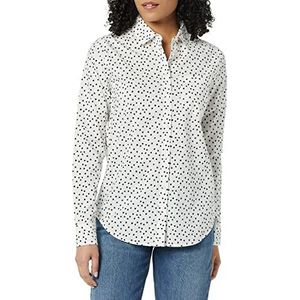 Amazon Essentials Dames klassieke pasvorm lange mouwen button-down popeline shirt, zwart witte stippen, XX-Large