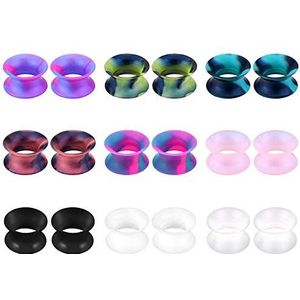 MODRSA 9 Paar Oor Tunnel Plugs Siliconen Dubbele Uitlopende Flexibele Tunnel Expander Stretch Oor Huid Flexibele Vlees Mix Kleuren Mix Kleuren 6-16MM 00G 0G 2G, Siliconen Roestvrij staal