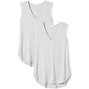 Amazon Essentials Dames jersey standaard fit tanktop met V-hals (voorheen Daily Ritual), 2 stuks, lichtgrijs gemêleerd, maat L