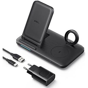 Anker Inklapbaar 3-in-1 draadloos laadstation met voeding, 335 draadloze oplader, geschikt voor iPhone 15, AirPods Pro, Apple Watch 1-6 (compatibel met originele 1 m USB-A-kabel, niet inbegrepen)