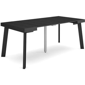 Skraut Home Uittrekbare consoletafel, eettafel, 180 cm, voor 8 personen, houten poten, moderne stijl, zwart