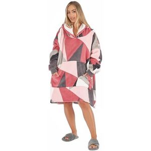 Dreamscene Shapes Hoodie deken met geometrische print, warm, zacht pluche, koraal, sherpa-fleece, deken, knusse sweatshirt, roze - volwassenen