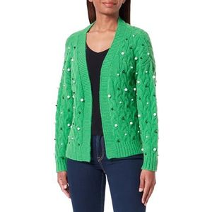 faina Dames gebreide jas met V-hals en parelversiering acryl groen maat M/L, groen, M