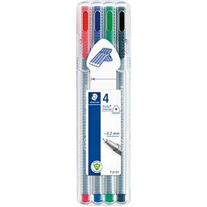 Staedtler 334 Triplus Fineliner Superfijne puntenpennen, 0,3 mm, diverse kleuren, 4 stuks