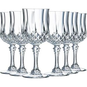 Cristal d'Arques Paris Longchamp Collectie - 6 wijnglazen 25 cl van Kwarx - glans, transparantie en hoge sterkte - iconische sierlijsten - gemaakt in Frankrijk