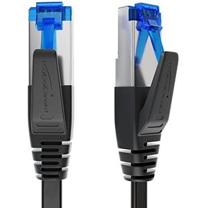 KabelDirekt – Platte CAT7 Ethernet kabel met breukvast ontwerp, internet/LAN kabel – 12,5m (10Gbps maximale glasvezel snelheid, zeer flexibel & geschikt voor permanente installatie, RJ45, zwart)