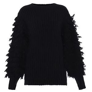 faina Dames temperament kwast lange mouwen gebreide trui sweater zwart maat XL/XXL, zwart, XL