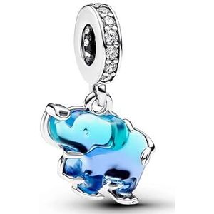 Pandora Moments Blauer Murano-Glas Elefanten Charm-Anhänger aus Sterling Silber mit Zirkonia, Kompatibel mit Pandora Moments Armbändern, 793339C01