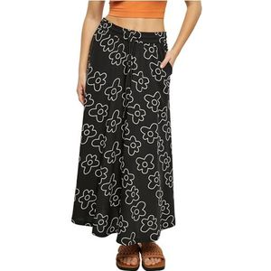 Urban Classics Dames viscose midi-rok, Zwartbloem, 5XL