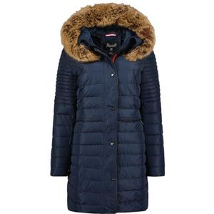 Geographical Norway Charlize Lady Lange parka voor dames, dik, warm, herfst, winter, dunne jas, capuchon, imitatiebont, winddichte jas, elegante donsjack voor dames (marineblauw, XL), Marineblauw, XL