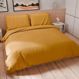 PETTI Artigiani Italiani - Beddengoedset voor Frans bed 200 x 200 cm (2 kussenslopen 75 x 50 cm inbegrepen), beddengoedset, zachte microvezel, effen, okergeel
