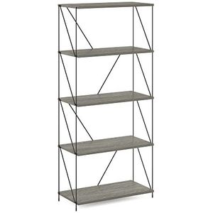 Furinno Besi 5-Tier Industrieel Multifunctioneel Plank Display Rack met Metalen Frame, Brede, Finn Oak