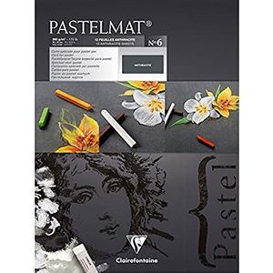 Clairefontaine 96050C tekenblok pastelmat (aan de bovenkant gelijmd, 12 vellen, 30 x 40 cm, 360 g, met 4 transparante tabbladen, speciaal karton ideaal voor pastel en krijt) antraciet