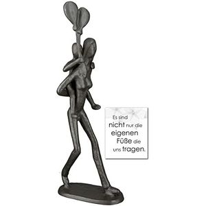 Gilde IJzer design sculptuur figuur standbeeld Huckepack vrouw moeder met kind en ballonnen decoratief object - 23cm