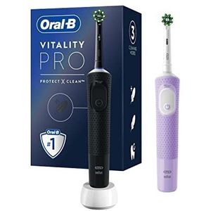 Oral B Vitality Pro Duopack, Zwart & Paars Elektrische Tandenborstels, 2 Opzetborstels, Ontworpen Door Braun
