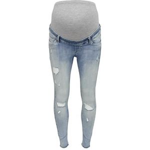 ONLY Dames Skinny Fit Jeans Mama OLMBlush Life Mid Raw Enkelband, blauw (light blue denim), S / 31L