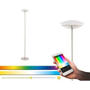 Eglo Connect Frattina-C Led-vloerlamp, 1 lichtpunt, gemaakt van nikkel mat staal en witte kunststof, kleurtemperatuurverandering (warm, neutraal, koud