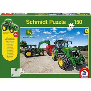 Schmidt Spiele 56045 John Deere: 5M Series Tractors (150pc) inc. Siku Model, Jigsaw Puzzle, Multicolor