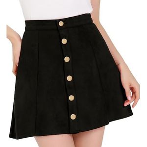 Allegra K Dames Faux Suede Single Breasted Front Button Down Korte Mini A-lijn Rok