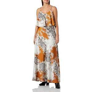 NAEMI Dames maxi-jurk met allover-print 19222837-NA01, cognac meerkleurig, M, cognac, meerkleurig, M