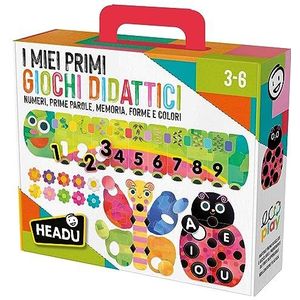 Headu It57410 Educatief spel met taalnummers, kleuren en geheugen, milieuvriendelijk, voor kinderen van 3 tot 6 jaar, gemaakt in Italië