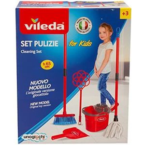 Grandi Giochi - Reinigingsset Vileda for Kids, de originele versie speelgoed met bezem, schep, racket, emmer en mocio, IAM01100