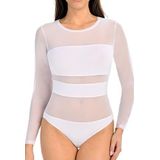 Teyli Dames Bodysuit Viscose Sheer Mesh Gestreept, Wit, XS