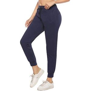 iClosam Dames casual strepen katoen sport yoga jogger broek sweatpants met zakken lente zomer, Marineblauw-1, S