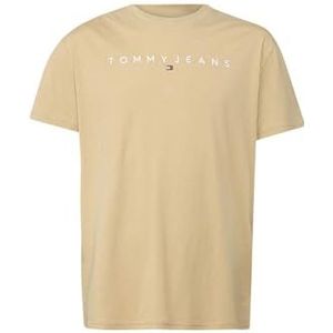 Tommy Jeans TJM REG Linear Logo TEE EXT DM0DM20744 S/S T-shirt voor heren, beige (Relic Tan), S, Beige (Relic Tan), S