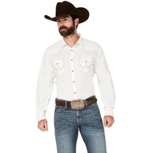 Wrangler Mannen Retro Two Pocket Lange Mouw Snap Shirt Knop, Wit, 3XL Lang