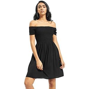 Urban Classics Damesjurk schoudervrij, geplooide - Ladies Smoked Off Shoulder Dress, zwart (Black 00007), 4XL/Grote maten