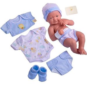 JC TOYS - La Newborn pasgeborenen, 38 cm, zacht vinyl, incl. kleding en 8 accessoires, blauw, ontworpen in Spanje door Berenguer, 2 jaar