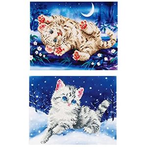 Diamond Dotz 69502 - Diamond Painting plaatjes voor kinderen & volwassenen, doe-het-zelf set met de motieven ""Baby Tiger"" en ""Kitten in de sneeuw"", evenals bijpassende accessoires