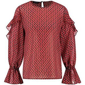 Taifun Chiffonblouse voor dames met volants figuurcorrigerend, casual, Carmine rood patroon, 40