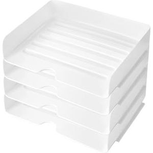 ASelected 4-laags stapelbare A4-archiefbakken 31,5 x 24,5 x 7 cm bureau-documentenrek, wit plastic bureaudocumentenrek voor papieren tijdschriften, kantoorbenodigdheden (wit)