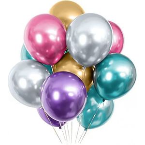 Qhou Meerkleurige ballonnen, metallic ballonnen, 50 stuks, latexballonnen, helder goud, zilver, rood, blauw en paars, voor verjaardag, bruiloft, Valentijnsdag, familiefeest, decoratie