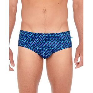 KAJYY Waves Swim Mini Briefs heren zwembroek met abstract golfpatroon, blauw/marineblauw/mat goud