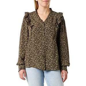 DreiMaster Vintage Dames blouse met lange mouwen Bridgeport 37324878, olijf meerkleurig, XL, Wit rooster, S