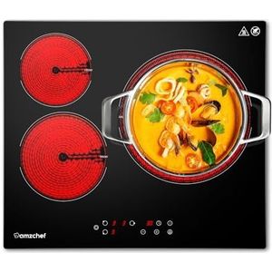 AMZCHEF Keramische kookplaat 3 platen 5400 W, inbouw keramische kookplaat 60 cm met 9 treden, Max Power Zone 2400W, Auto Shut-Off, Timer, Veiligheidsvergrendeling, zwart