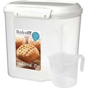 Sistema BAKE IT voedselopslagcontainer + maatbeker | 2,4 L voedselvoorraadcontainer | BPA-vrij | wit/helder | 1 tellen