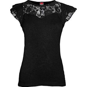 Spiral Direct Dames Gothic Elegance - Lace Layered Cap Sleeve Top Zwart T-Shirt