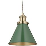 Relaxdays handlamp industrieel, HxØ: 130 x 18,5 cm, metalen pendellamp, E27-fitting, ronde eettafellamp, groen/messing