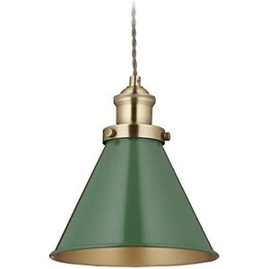 Relaxdays handlamp industrieel, HxØ: 130 x 18,5 cm, metalen pendellamp, E27-fitting, ronde eettafellamp, groen/messing